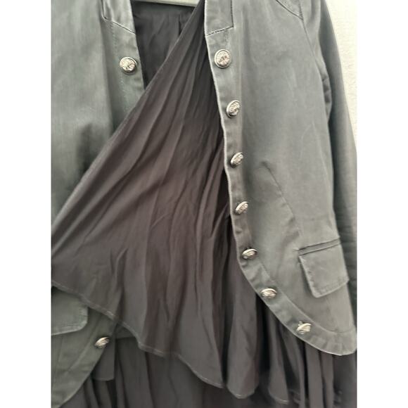 Free People Layered Ruffled Mixed-Media Boho/Chic Jacket XS Gray Utilitarian - Picture 16 of 16